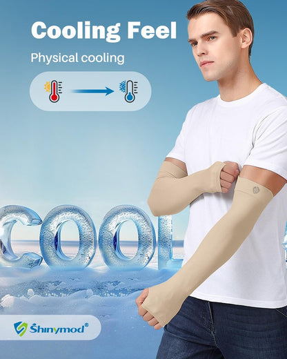 SHINYMOD Arm Sun UV Protection Sleeves for Men Women Cooling Compression Sleeve with Thumb Hole, for Golf Driving