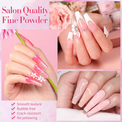 BORN PRETTY Acrylic Nail Kit - Acrylic Powder (Clear, White, Pink) & Liquid Set with Nail Forms, Brush Pen, File & Glass Container - Beginner Friendly