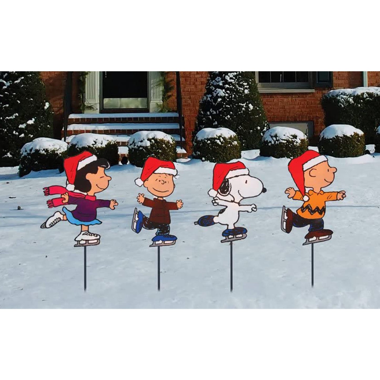 PRODUCTWORKS 8-Inch Pre-Lit Peanuts Skating Christmas Pathway Markers (Set of 4)