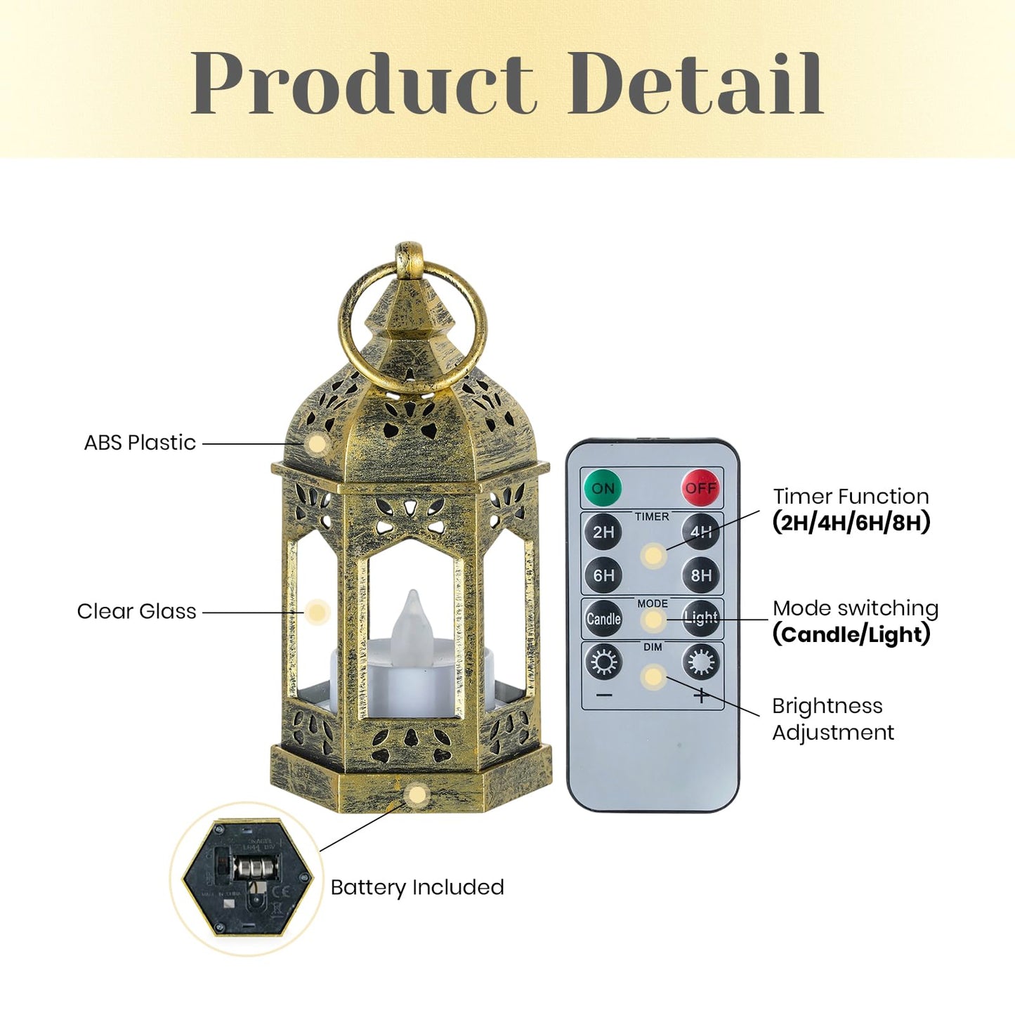 Hewory Mini Lanterns with Remote Control: Set of 10 Gold Decorative Lanterns for Centerpeces - Holiday Party Decoration for Wedding, Ramadan, Diwali, Halloween, Christmas