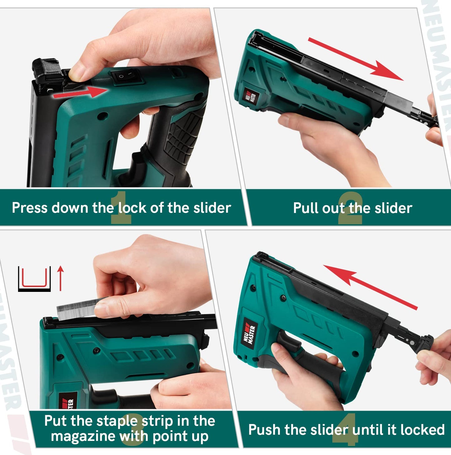 NEU MASTER Electric Staple Gun for Wood - Cordless Stapler Gun with T50 Staples, USB Charger, Heavy Duty Satple Gun for Upholstering, Crafts, DIY, Carpentry, Material Repair