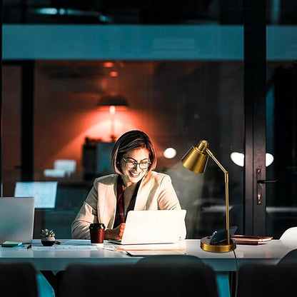 LED Desk Lamp with Dual USB Charging Ports, 100% Metal, 270° Swivel Arms, Soft White Light (3000K), Bedside Reading Lamp, Home Office Lamp(Golden)