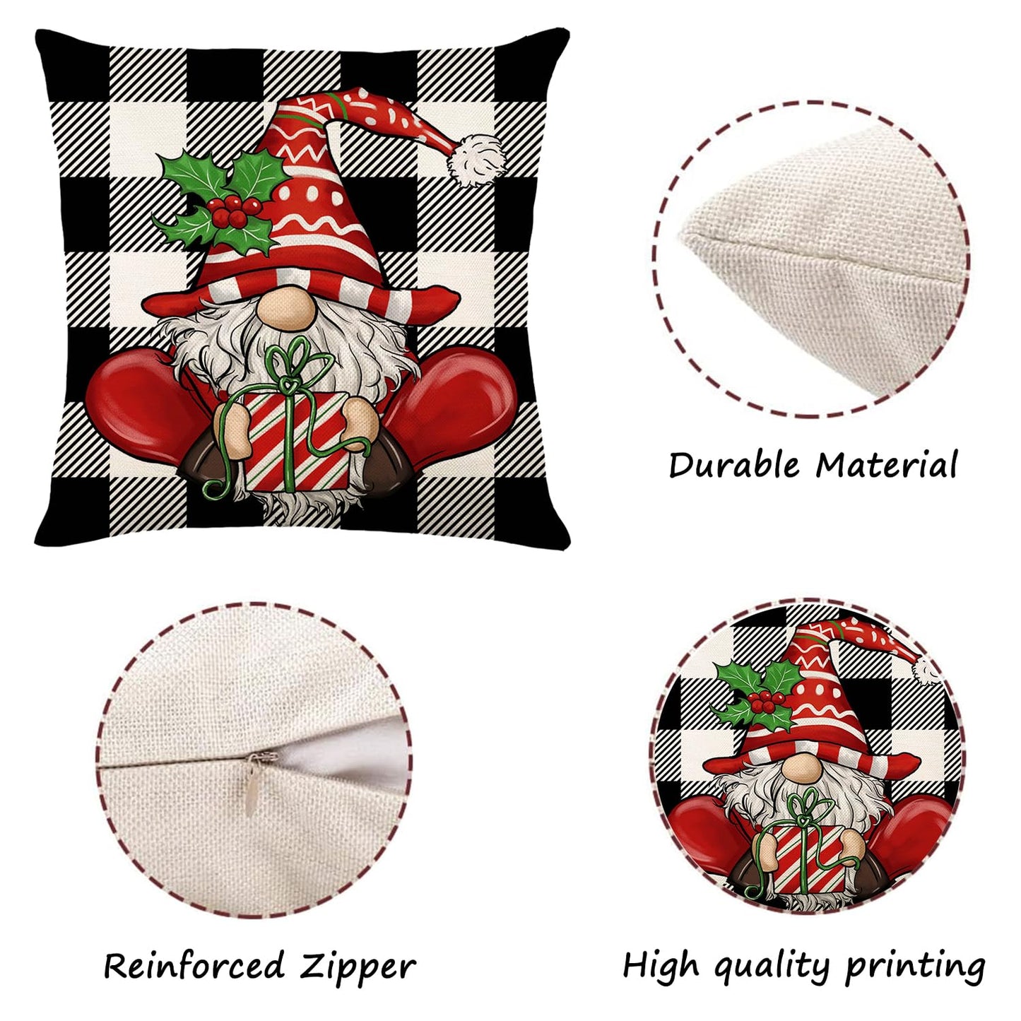 ONFAON Christmas Decorations - Christmas Pillow Covers 18x18 Set of 4, Holiday Christmas Decor Home Sofa Couch Cushion Indoor Decorations