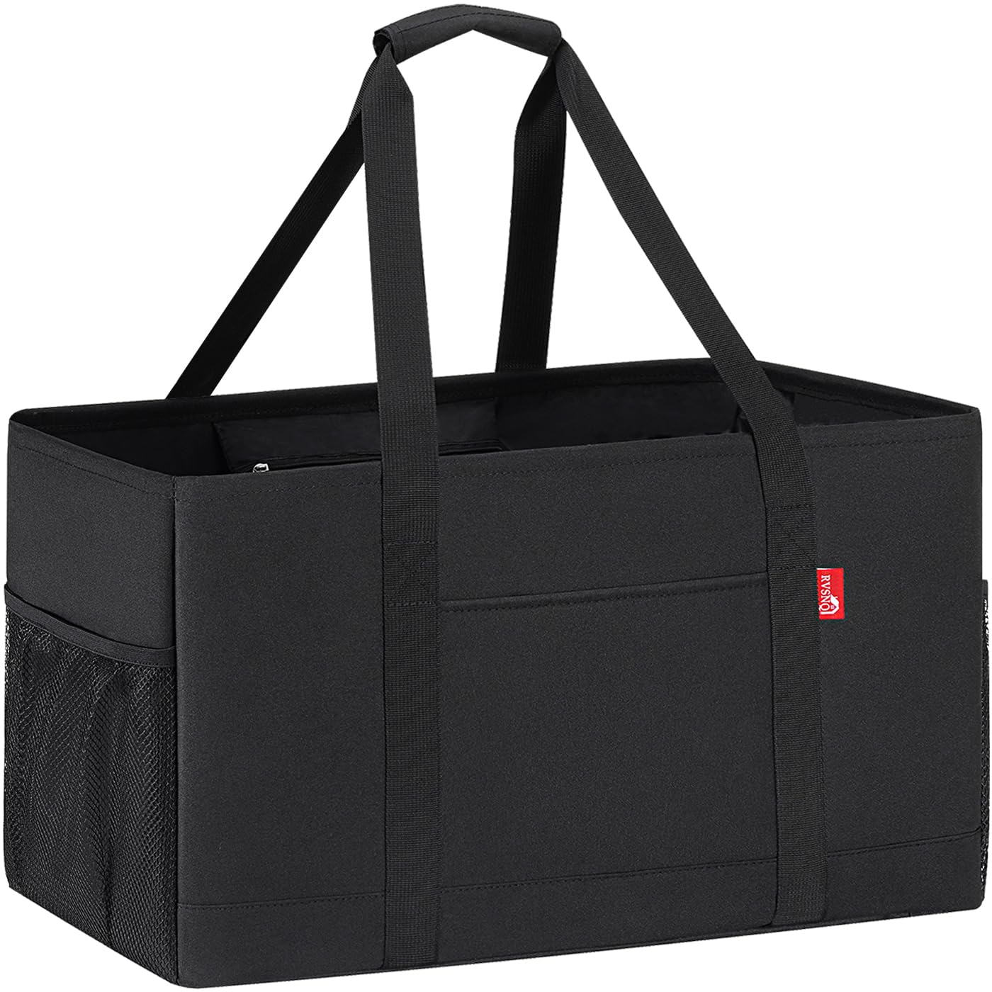 RVSNQ Extra Large Utility Tote Bag, Foldable Reusable Grocery Bags with Metal Wire Frame & Reinforced Bottom Board, Stand Up Large Utility Tote for Shopping, Beach Bag, Laundry, Car (Black)