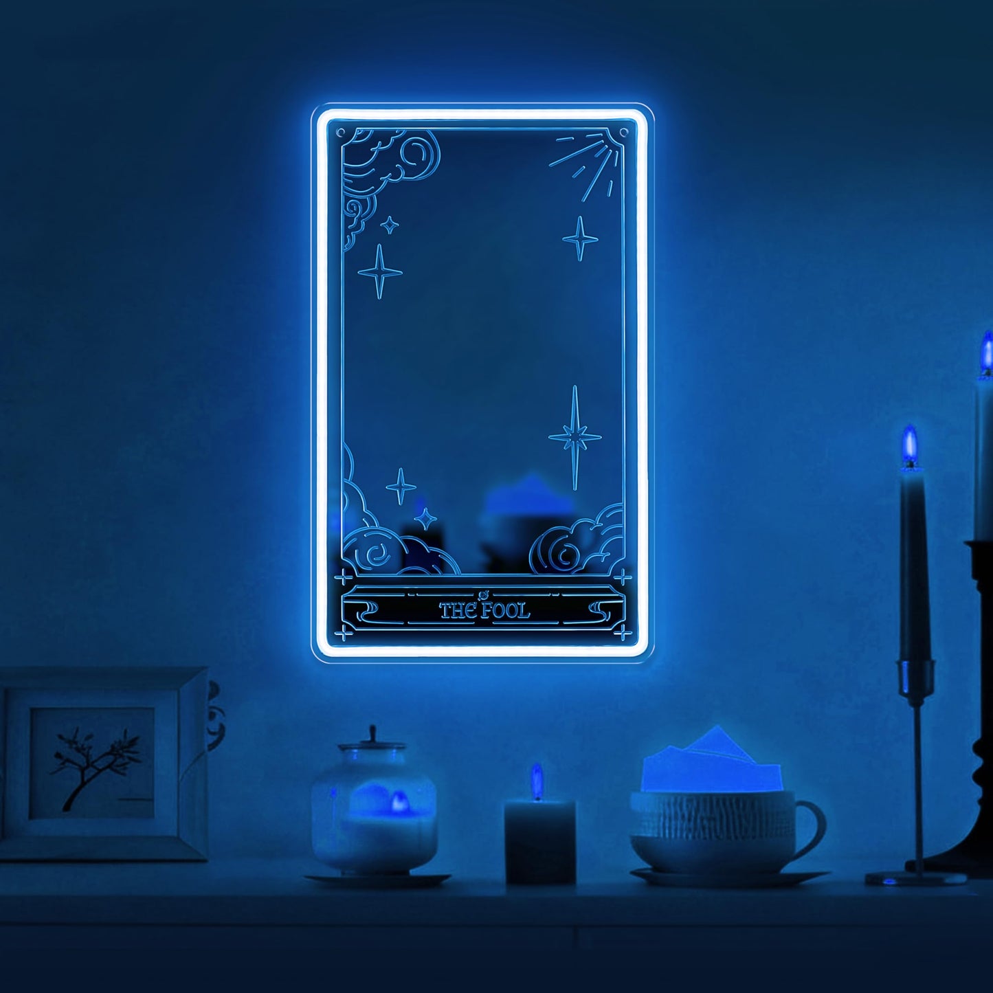 Kavaas Tarot Mirror Neon Sign - Ice Blue Mystical LED Neon Light for Occult Room Wall Decor, Witchy Art Spiritual Room Decor, Best Gifts for Fortune Teller, Tarot Enthusiast