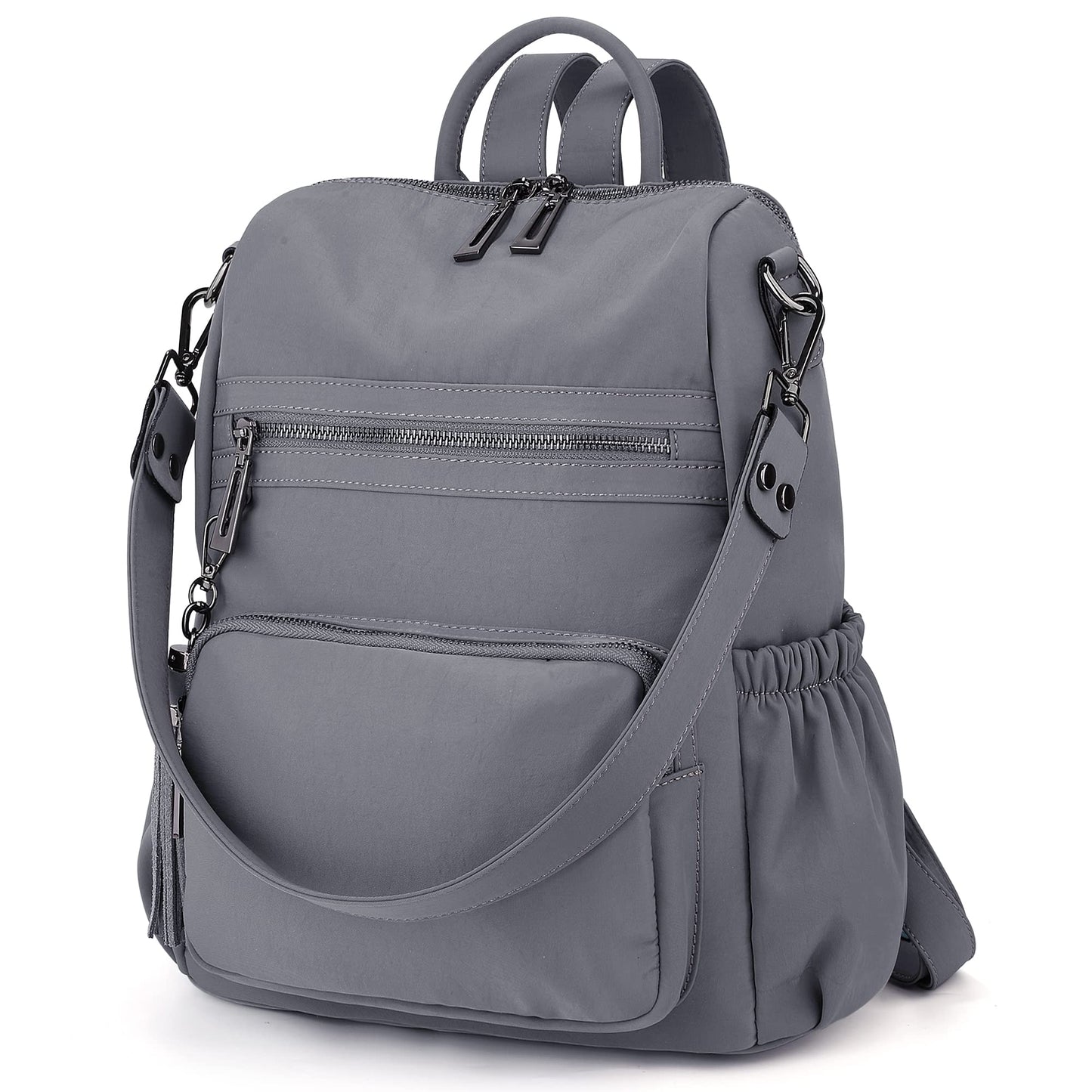 UTO Women Backpack Purse Nylon Fabric Ladies Fashion Designer Rucksack Convertible Travel Shoulder Bag with Tassel Grey