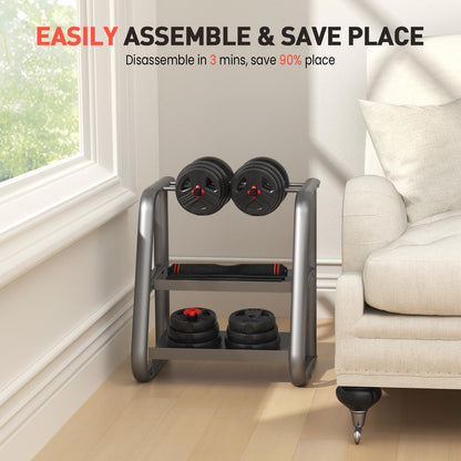 UKEEP Adjustable Dumbbells Set, 30lbs Free Weight Set with Connector, 2 or 3 in 1 Dumbbells Set Used as Barbell, Kettlebells, Fitness Exercises for Home Gym Suitable Men/Women