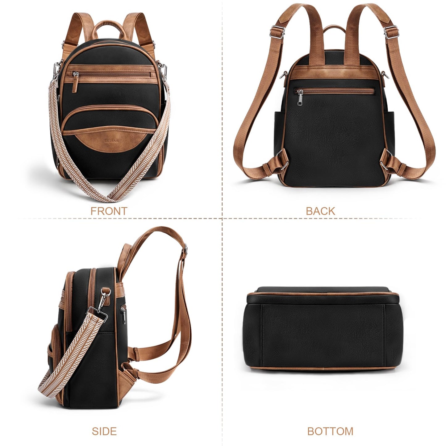 SYTRAH Small Backpack Purse for Women, Mini Backpack Vegan Leather with RFID Blocking & Tablet Pocket, Cute Shoulder Handbag for Travel, School & Work Black Brown