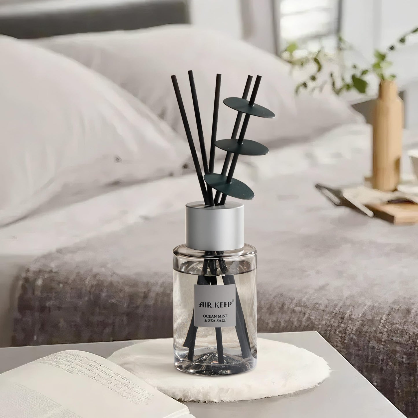 Airkeep Reed Diffuser/Grey Reed Diffuser Set/6.7 oz(200ml)/Ocean Mist&Sea Salt Oil Diffuser & Reed Diffuser Sticks/Home Decor & Office Decor, Fragrance and Gifts