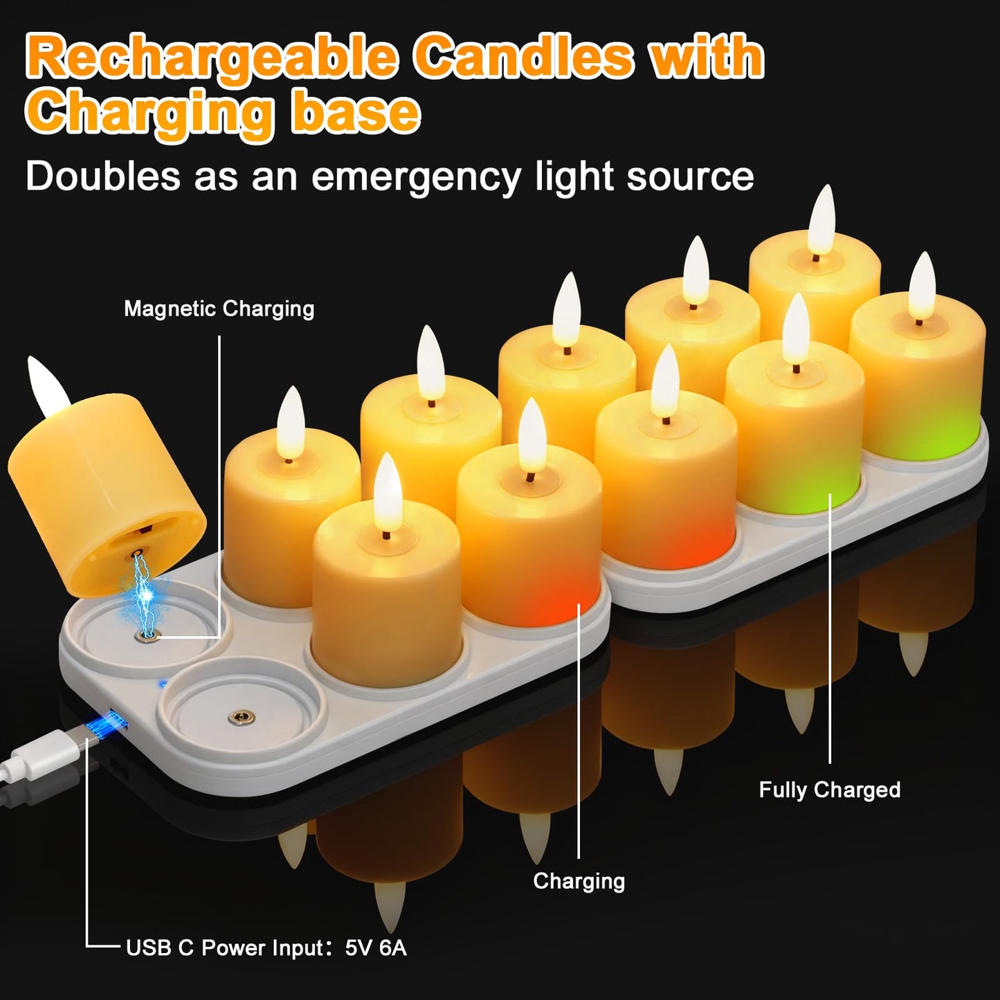 SUPERSUN Rechargeable Flameless Candles with Remote Timer & Magnetic Charging Base, 12 Pack LED Tea Lights Candles Battery Operated,Small Votive Candles for Christmas, Halloween, Wedding, Home Decor
