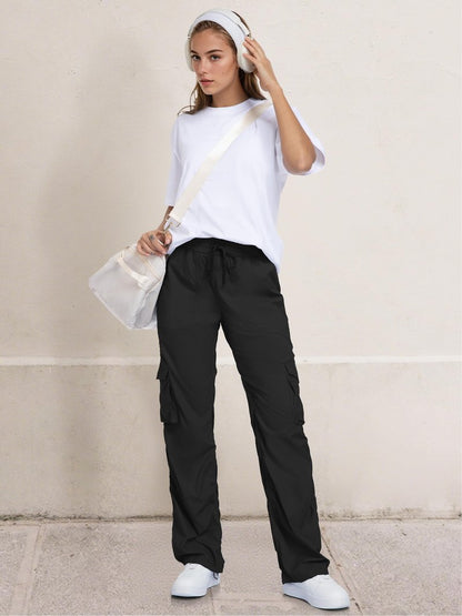 Tapata Petite Women's 28" Inseam Lightweight Cargo Dance Studio Pants Ruched Workout Athletic Casual Sweatpants, Black, M