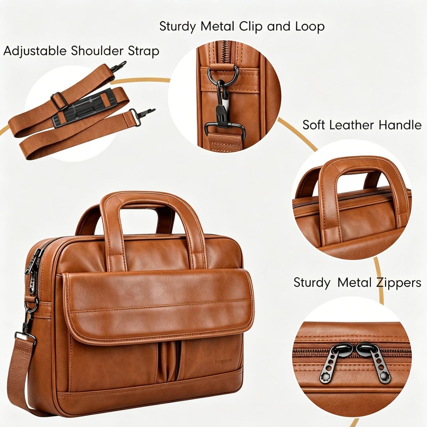 Taygeer Leather Laptop Bag for Men Women, Premium Laptop Briefcase Fits Up to 15.6 Inch Notebook, Waterproof Portable Shoulder Messenger Crossbody Bag Carry On Case for Travel Business Office, Brown