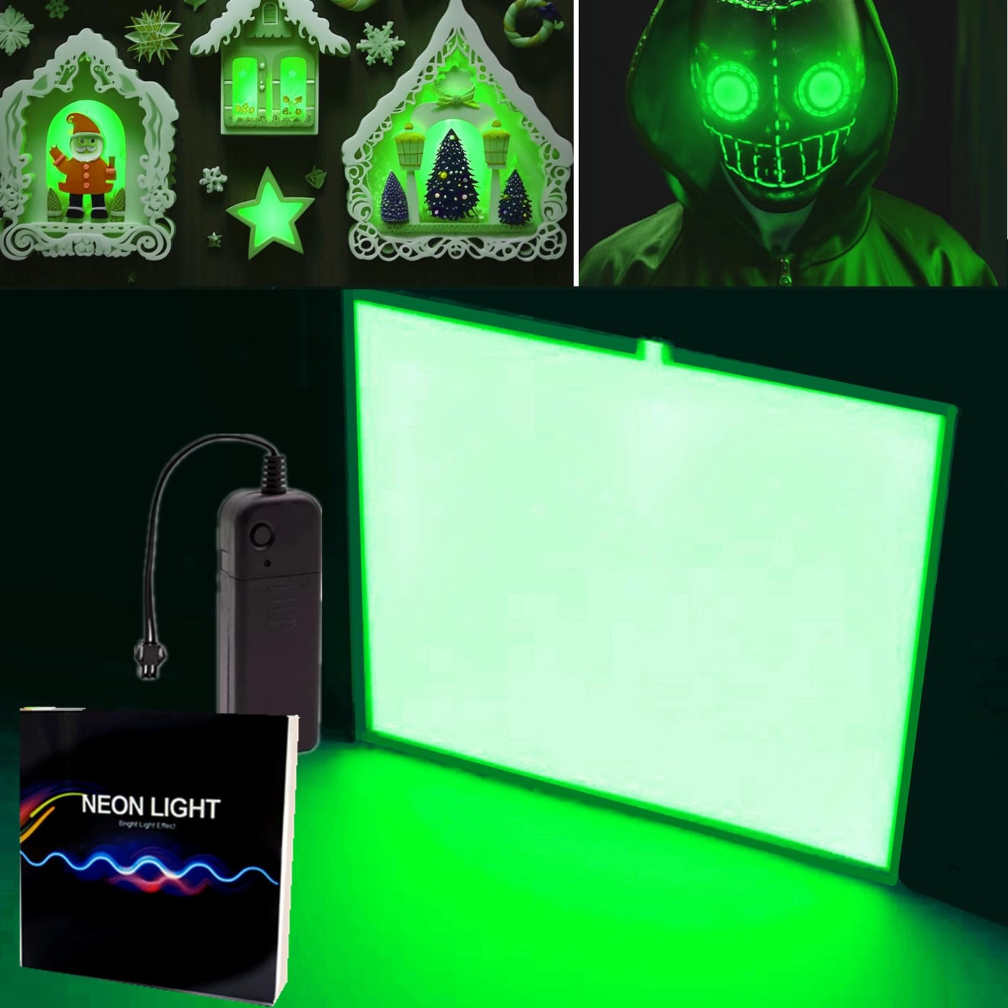 Flexible Led Panel,Electroluminescent Panel Sheet EL Tape Cuttable Soft for Mask Eye Cosplay Party Decor DIY-Continuous/Slow Flash/Fast Strobe 10x10cm (green, 10x10)
