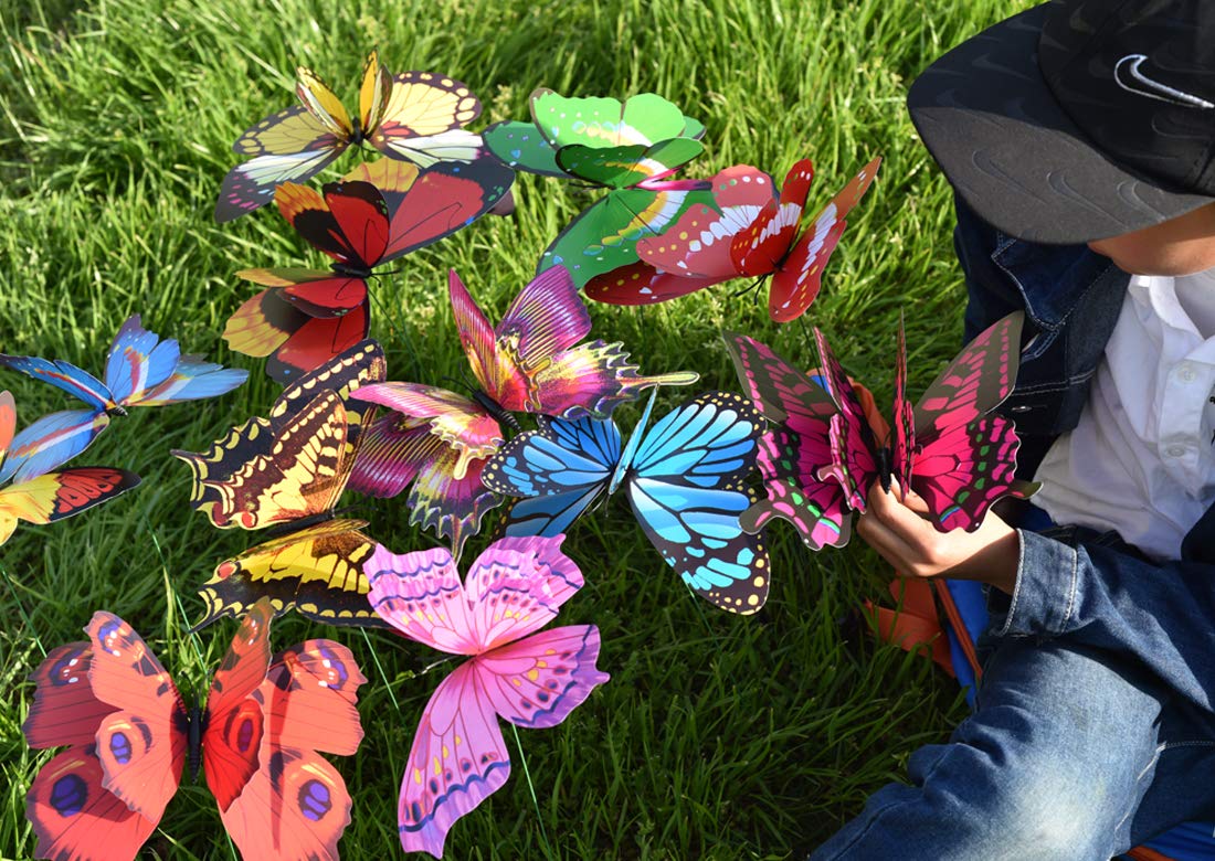 Giant Butterfly Garden Stakes Decorations Outdoor 3D Butterflies Lawn Decorative Yard Decor Patio Accessories Ornaments PVC Gardening Art Christmas Whimsical Gifts (Pack of 24)