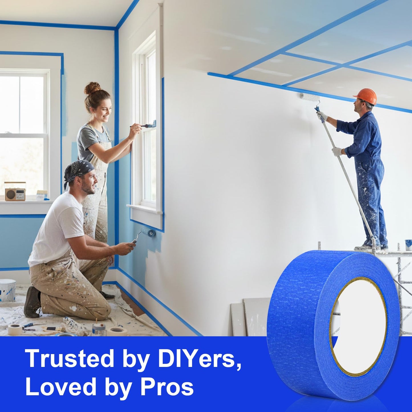 Clickslock 6 Rolls Blue Painters Tape 2 Inch x 55 Yards, Multi-Surface Masking Tape for Home Painting, Clean Removal No Residue, Indoor Outdoor Use, Paint Supplies