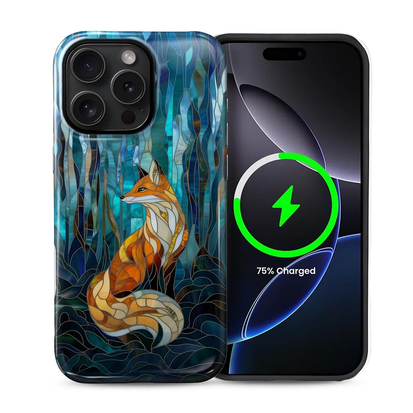 SKAMIX Magnetic Phone Case for iPhone 15 Pro Max,Compatible with MagSafe,Durable 2 Layers Full Covered Shockproof Protective Cover-Glassy Forest Fox