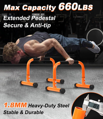 TABEKE Push Up Bar, 12" High Parallettes Bars & Dip Bar With Full-Cover Foam Handles, No Wobbling Calisthenics Equipment For Handstand, L-Sit, Gymnastics, Strength Training Home Gym