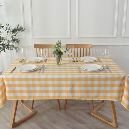 maxmill Checkered Rectangle Tablecloth Water Resistance Wrinkle Free Spillproof Heavy Weight Gingham Plaid Table Cloth for Buffet Banquet Parties Holiday Dinner, 60 x 84 Inch Yellow and White