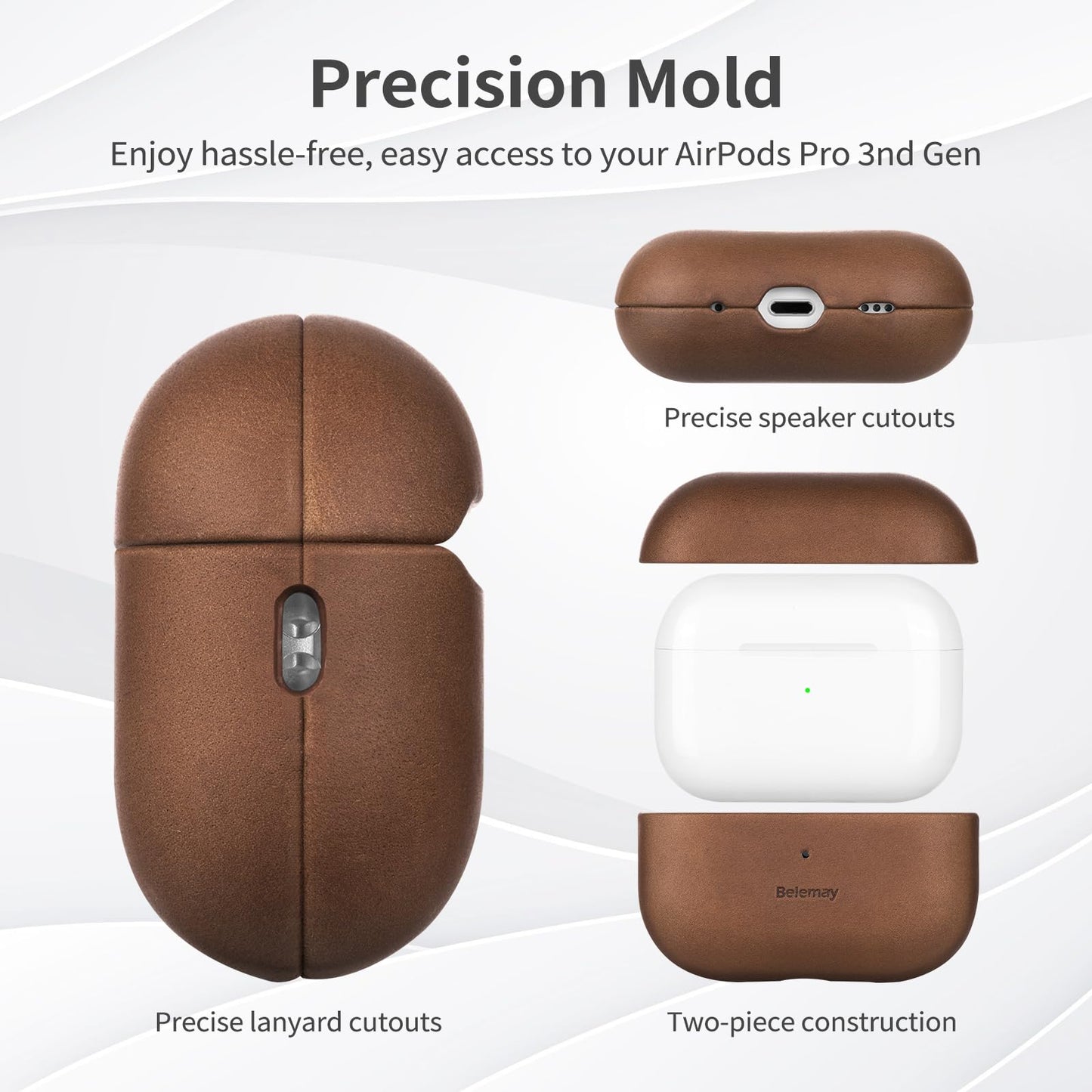 Belemay Handcrafted Crazy Horse Leather Case for AirPods Pro 3rd Gen (2025), Vintage Aesthetic, Two-Tone Effect, Unique Patina, Compatible with MagSafe, Compatible with Airpods Pro 3, Vintage Brown