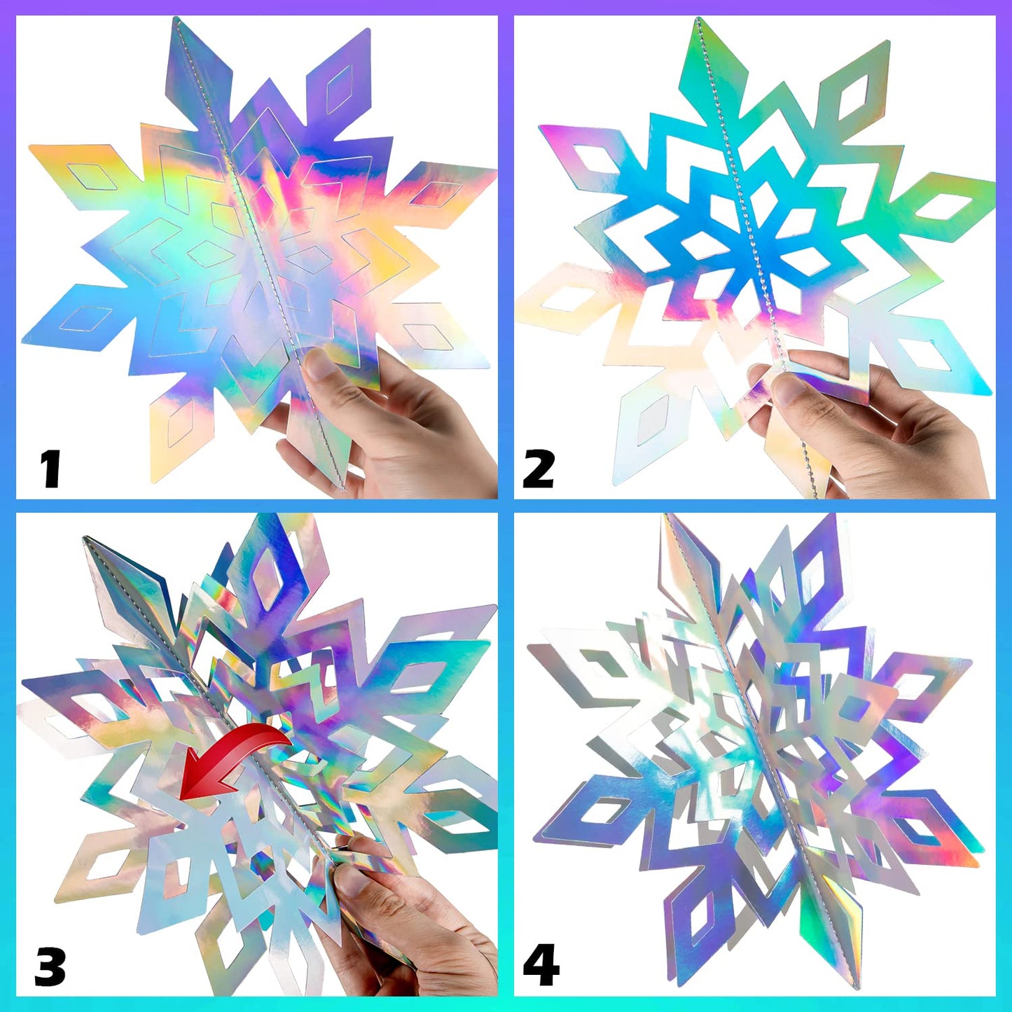 27PCS Christmas Hanging Snowflakes 3D Paper Snowflakes Christmas Tree Decorations Hanging Snowflake Decorations for Winter Wonderland Christmas Indoor Outdoor Holiday Decor (27, Iridescent)