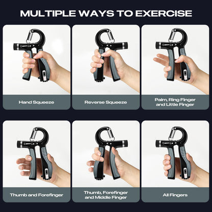 JTHEW Grip Strength Trainer - Adjustable Resistance 11-132lbs/5-60kg Hand Gripper & Forearm Strengthener Device with Smart Counter for Sports & Rehab (black grey, 5-60kg)