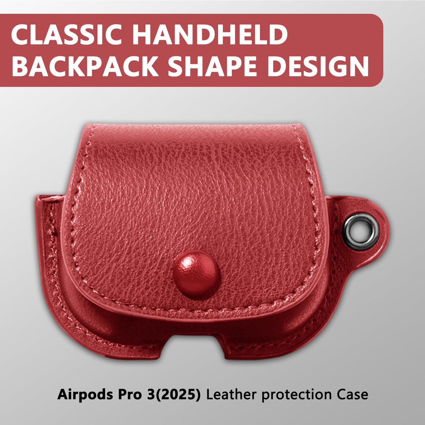 Haeuorey for AirPods Pro 3 Leather Case with Keychain and Cleaning Kit,Soft PU Shockproof Protective Cover for AirPods Pro 3 (2025) Wireless Charging Case with Keychain and Snap Lock (Red)