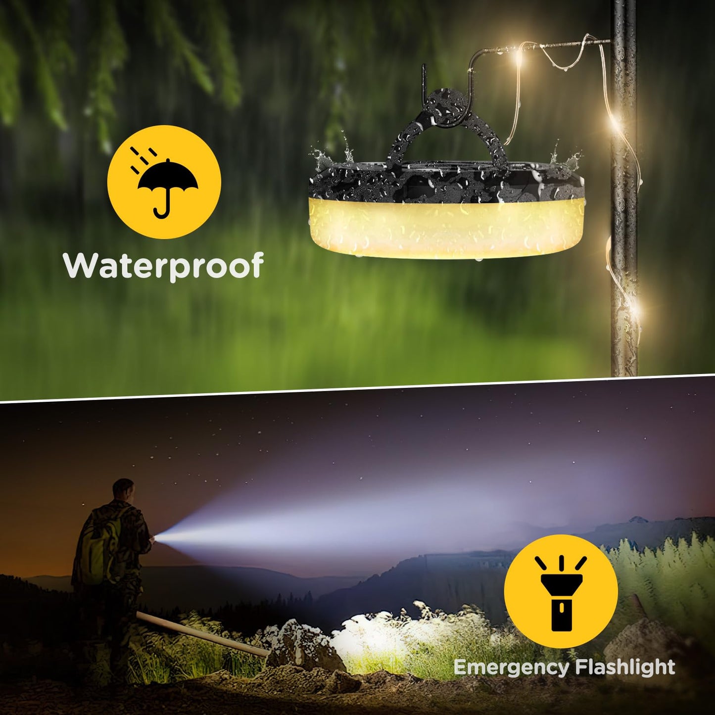 OGERY Camping String Lights, 4 in 1 Quick Storage 32.8FT Rechargeable Indoor Outdoor Fairy String Lights with 8 Lighting Modes, Hanging Portable LED Lamp for Christmas Decor Patio Party Essentials