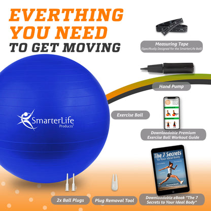 SmarterLife Exercise Ball Yoga Ball for Fitness, Balance, Stability, or Pregnancy, Gym Ball for Core Workout, Physical Therapy, Yoga Ball Chair for Office, Anti-Slip Anti-Burst