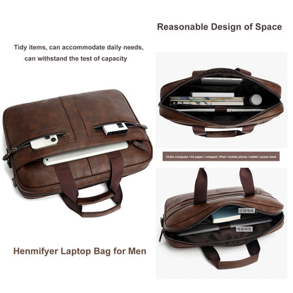 Henmifyer Men's Leather Messenger Bag, Laptop Briefcase Business Satchel Computer (Brown, 16 inch)