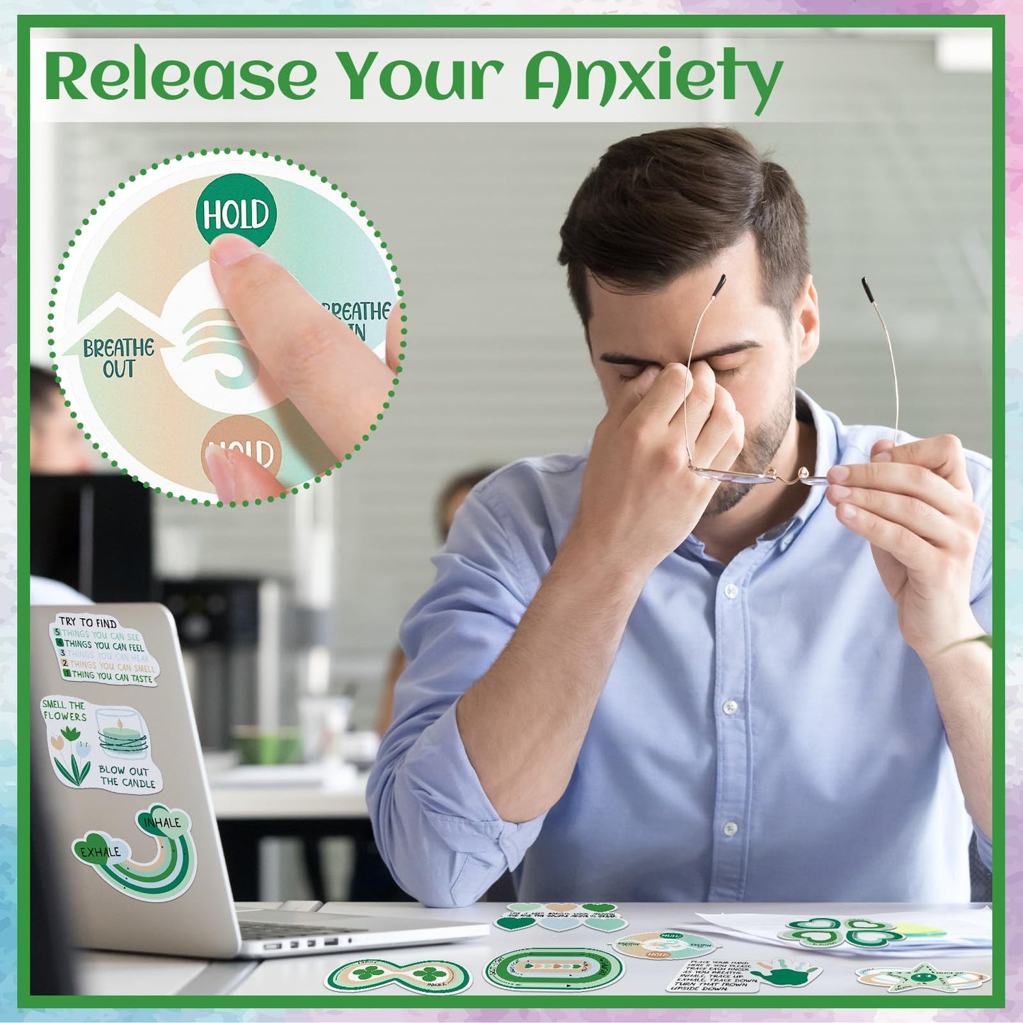 Fulmoon 120 Pcs Anxiety Sensory Stickers, Textured Tactile Rough Fidgets for Mental Health, Autism & ADHD, Mindfulness Breathing Decals for Stress Relief, Classroom Desk Tools(Green)