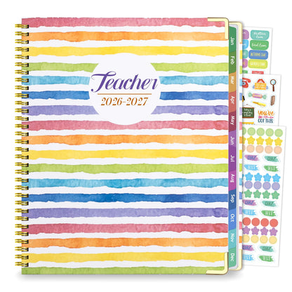 Teacher Planner 2026-2027, July 2026 to June 2027 Academic Year, 8.5" x 11" Lesson Planner Book for Teachers with Colorful Tabs, Hardcover, Color Stripe
