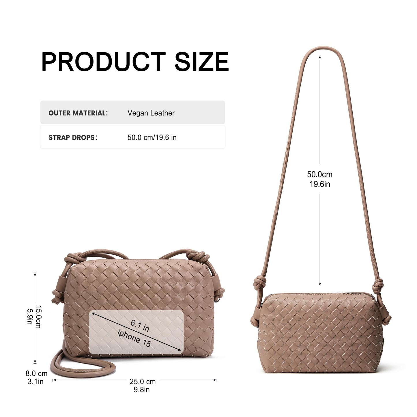 hedexe Woven Crossbody Bag for Women: Handmade Vegan Leather Purse - Quiet Luxury Minimalist for Casual Travel Daily (Khaki)