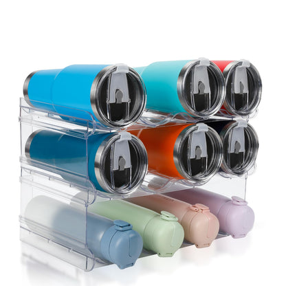 Stackable Water Bottle Organizer, Large Compartment Water Bottle Holder, 4 Tier Clear Water Bottle Organizer for Cabinet, Bottle Rack for Kitchen Organization and Storage - Hold 16 Bottles