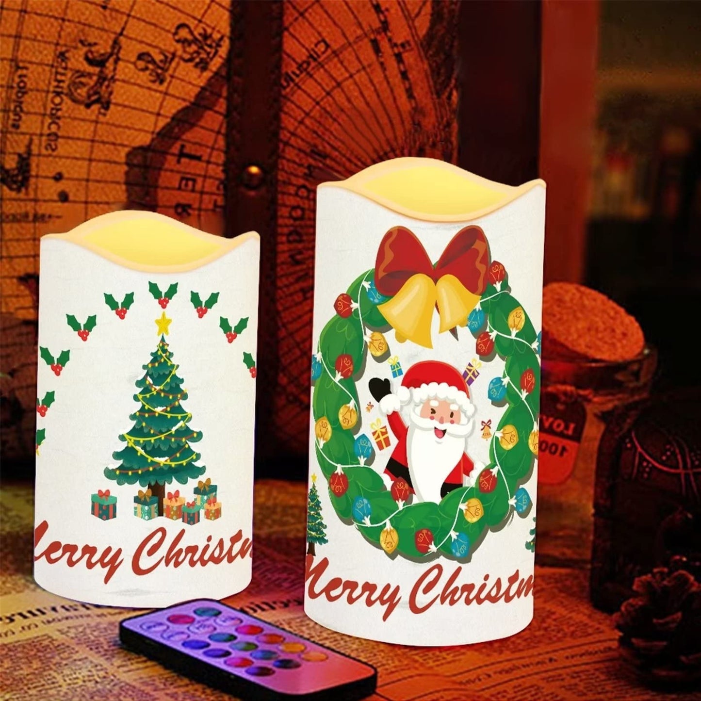 Cozeyat Xmas Trees Flameless Electric Candles 4 Packs,Battery Operated Flickering Real Pillar LED Tealight,Warm Yellow LED Candles for Christmas Decoration