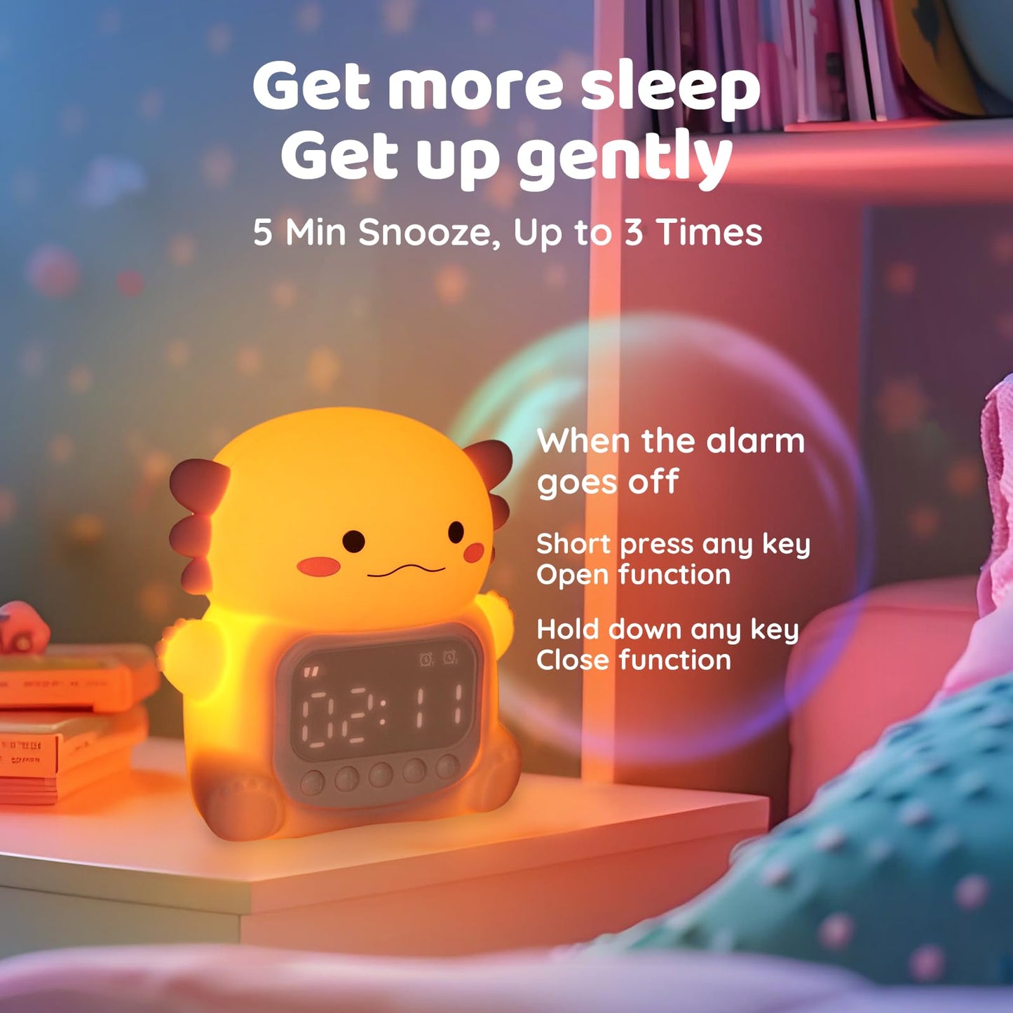 Aokpsrt Axolotl Alarm Clock with Night Light for Kids, Rechargeable Silicone Lamp Time to Wake Clock，Cute Animal Tabletop Lamp, Perfect Sleep Companion for Boys Girls
