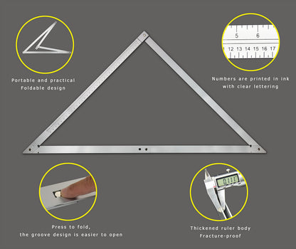 48 Aluminum Folding Square | Adjustable 45° & 90° Angles for Framing/Roofing/Staircases | Professional Woodworking & Construction Triangle Ruler Tool