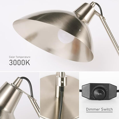 Desk Lamp Modern Industrial 100% Metal Table Lamp 22", Soft White Light (3000K) with Adjustable Switch, Ideal for Office Bedroom Study Room Living Room Nightstand Bedside Lamps Nickel