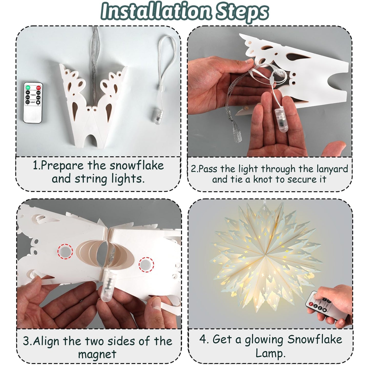 5 Pack Christmas Paper Snowflake Lanterns, Christmas Paper Star Lantern with LED Light White Hanging Lamp Ornaments for Xmas Tree New Year Winter Frozen Weddings Birthday Holiday Party Decorations