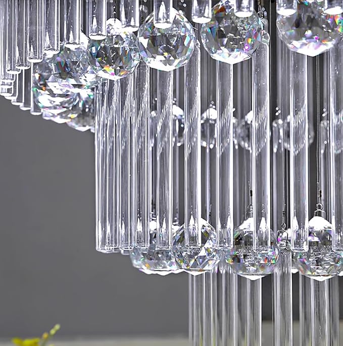 Flashing God D40''X H110'' High Ceiling Big Chandelier Crystal Raindrop Gold Chandeliers Staircase Large Chandelier Entrance Foyer High Ceiling Lighting Include 15 LED Bulbs Dimmable 2700K-4500K-6000K