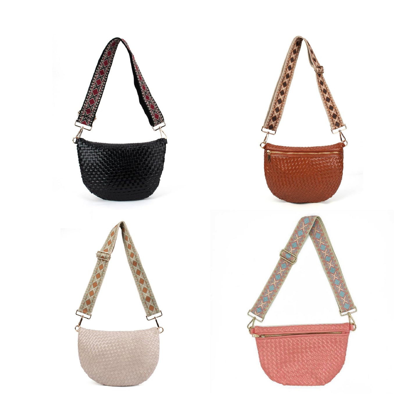 Babs + Birdie The Fiona | Woven Bum Bag | Stylish Woven Crossbody Pack | Adjustable Strap for Travel Festivals & Everyday | Brown & White Checkered