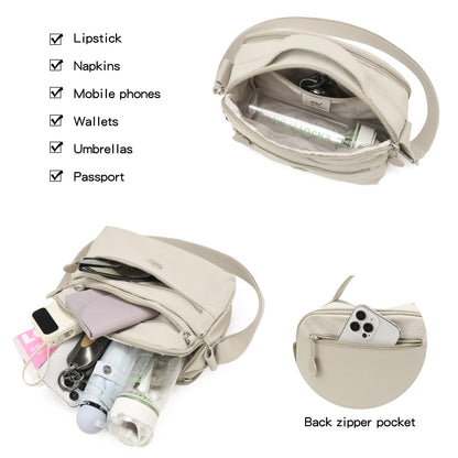 Eslcorrri Women Crossbody Bag Small Nylon Shoulder Purse Casual Neutral Light Multi Zipper Pockets Top-Handle Hobo Handbag -Sand