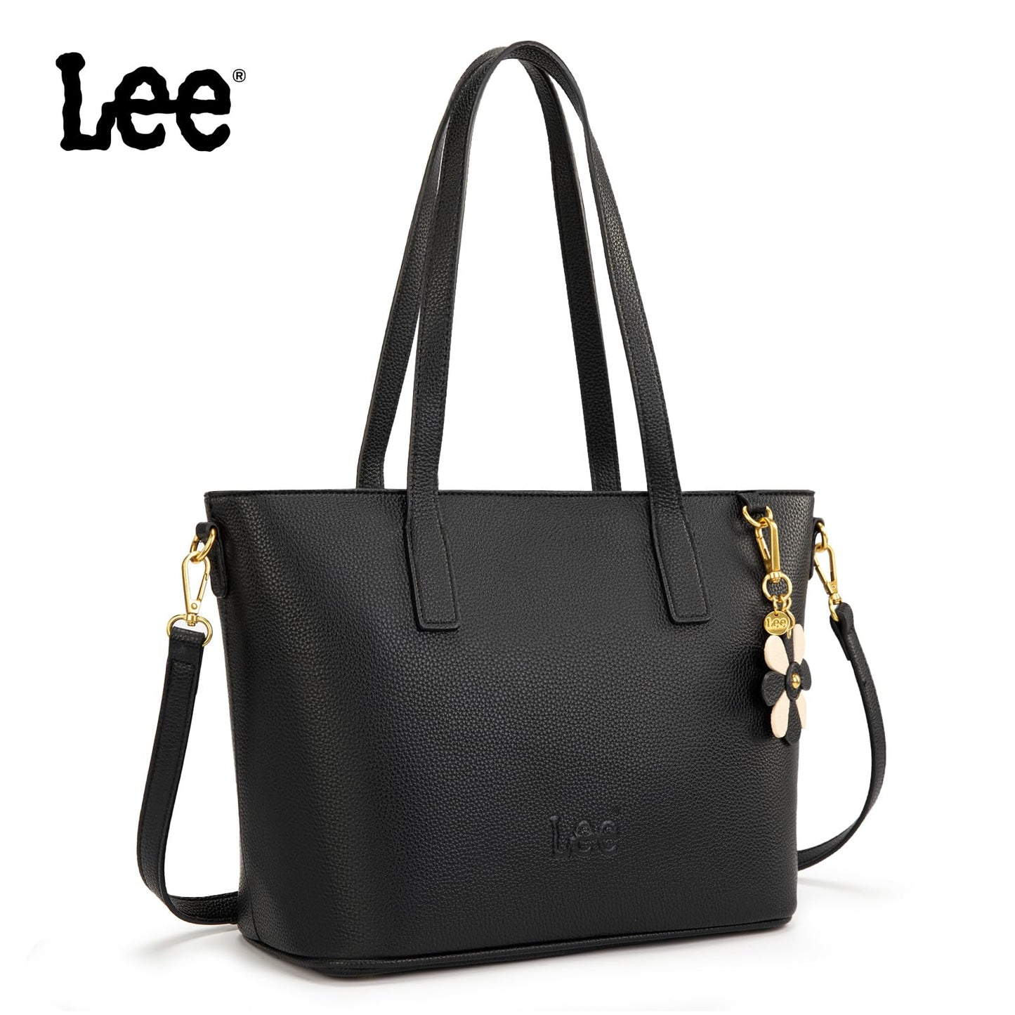 Lee Tote Bag for Women, Soft Vegan Leather Shoulder Bag with Adjustable Detachable Crossbody Strap, Work Handbag for Commute Travel LEE70-002BK