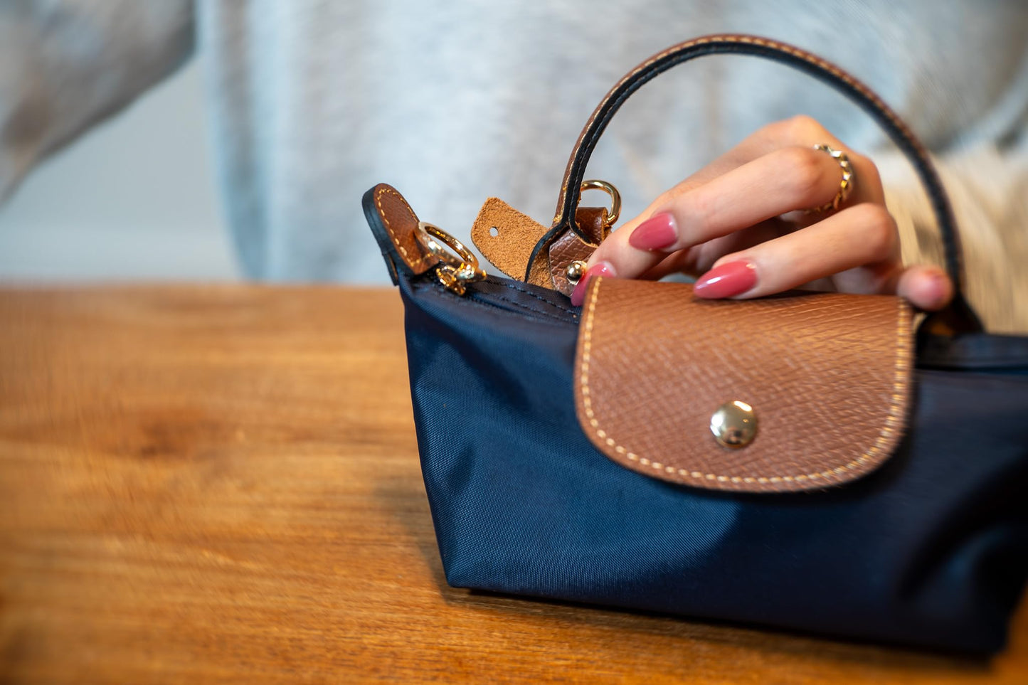 Mini Crossbody Bag | Genuine Leather Trimming | Snap & Zipper Closure | Fashionable | Water resistant | Phone Pouch | Lightweight | Cosmetic Bag | Adjustable Strap Included (Navy Blue)