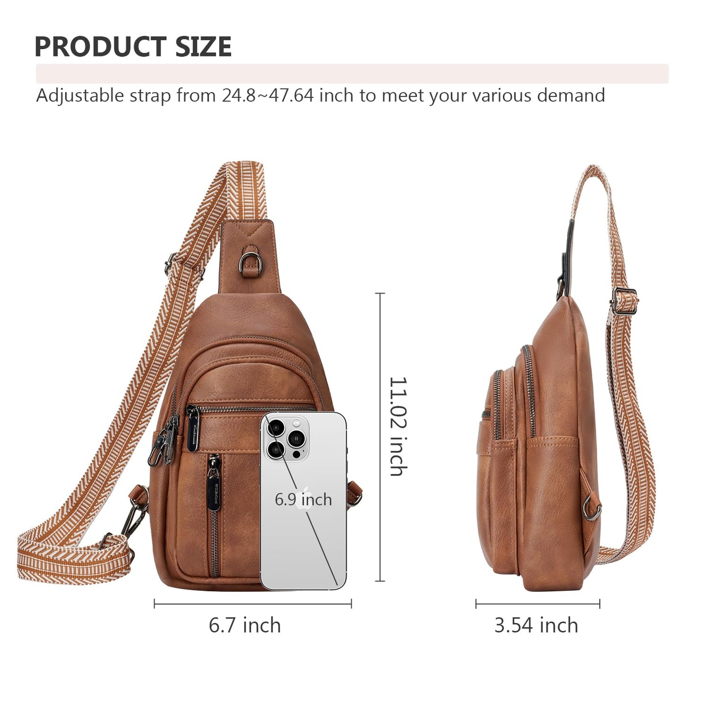 WILLSOLUNA Anti-theft Sling Bag for Women, Crossbody Chest Bags, PU Leather Small Fanny Pack with Adjustable Strap, Brown