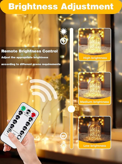 6 Pack 60LED Battery Operated Fairy Lights with Remote, 8 Modes LED String Lights with Timer, Dimmable, Memory Function, Waterproof Twinkle Fairy Lights for Outdoor Indoor Christmas Decor(Warm White)
