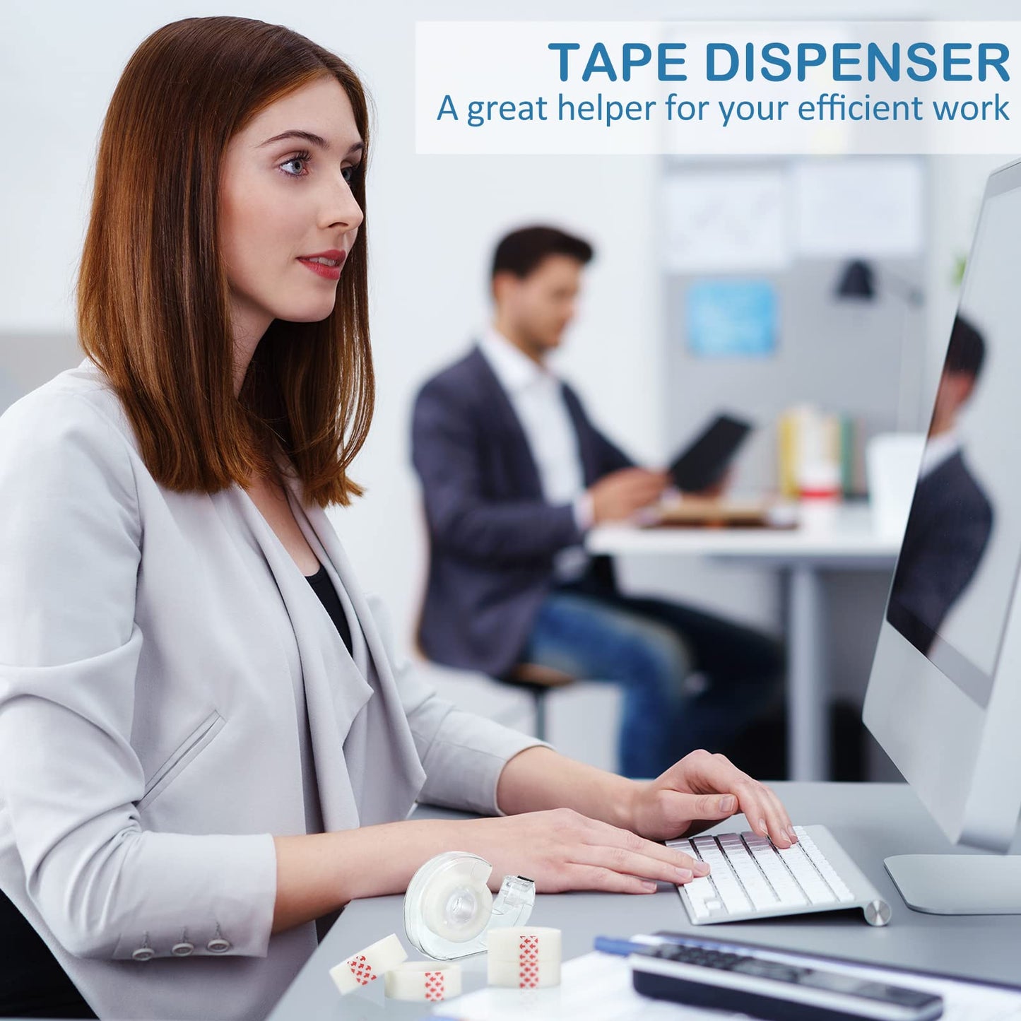 Yahenda 32 Pcs Invisible Tapes Dispensers with 32 Writable Matte Clear Tape Refills, 0.7 x 985 Inches, Refillable Desk Tape Dispenser Bulk for DIY Project, Home, Office, School & College Supplies