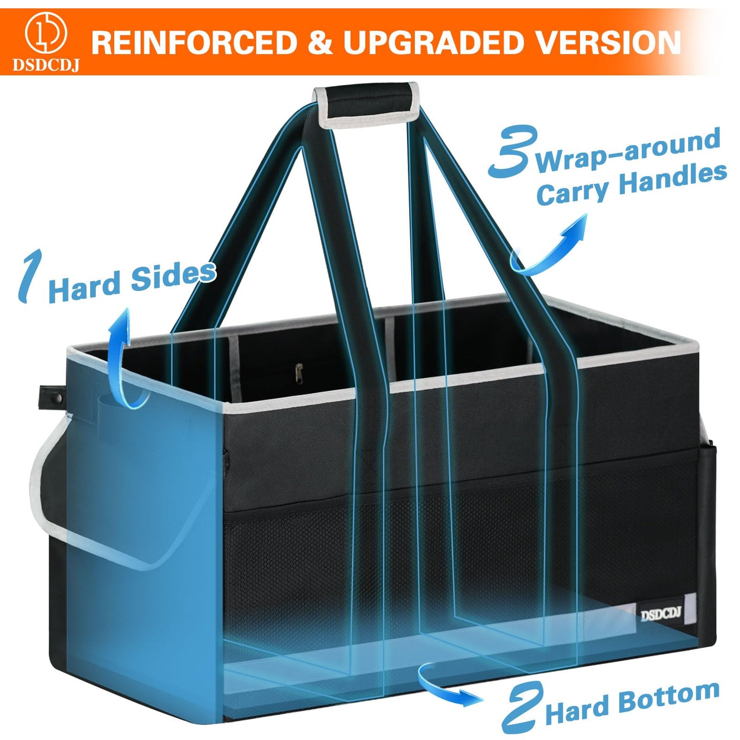 DSDCDJ Upgrade Extra Large Utility Tote Bag with Reflective Strip, Standing Reusable Grocery Bags with Hard Bottom & 4 Sided Reinforced, Collapsible Utility Tote with Handles for Shopping, Beach, Car