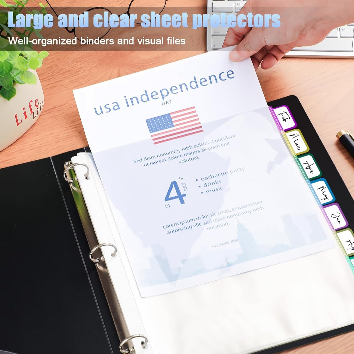 HABGP 96Pcs/12 Set Clear Binder Sheet Protectors - 8.5x11 Letter Size, 8 Tab Plastic Binder Dividers with Pockets and Tabs