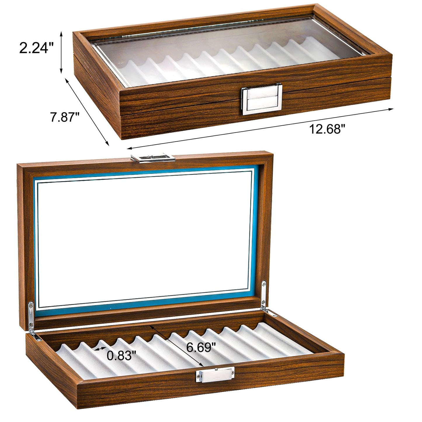 Yesland Black Walnut Wood Display Box, 12 Slot Fountain Pen Organizer With Clear Glass Window, Luxury Collection Case for Shop, Home