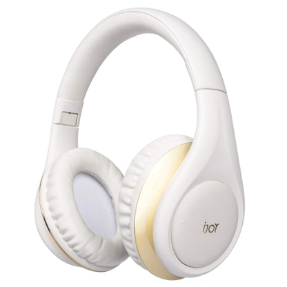iJoy ISO Bluetooth 5.0 Wireless Over Ear Foldable Stereo Headphones with 30 Hours Battery and Built-in Microphone, (White/Gold)